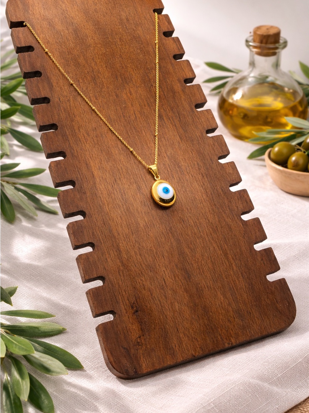 Gold Evil Eye Pendant Necklace - Blue & White Charm